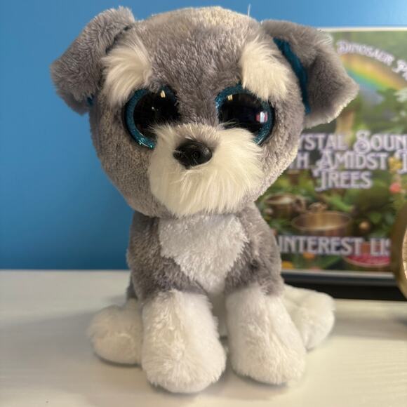 Ty Beanie Boo Whiskers Dog Plush 9” Gray White EUC Velvety - Picture 1 of 6